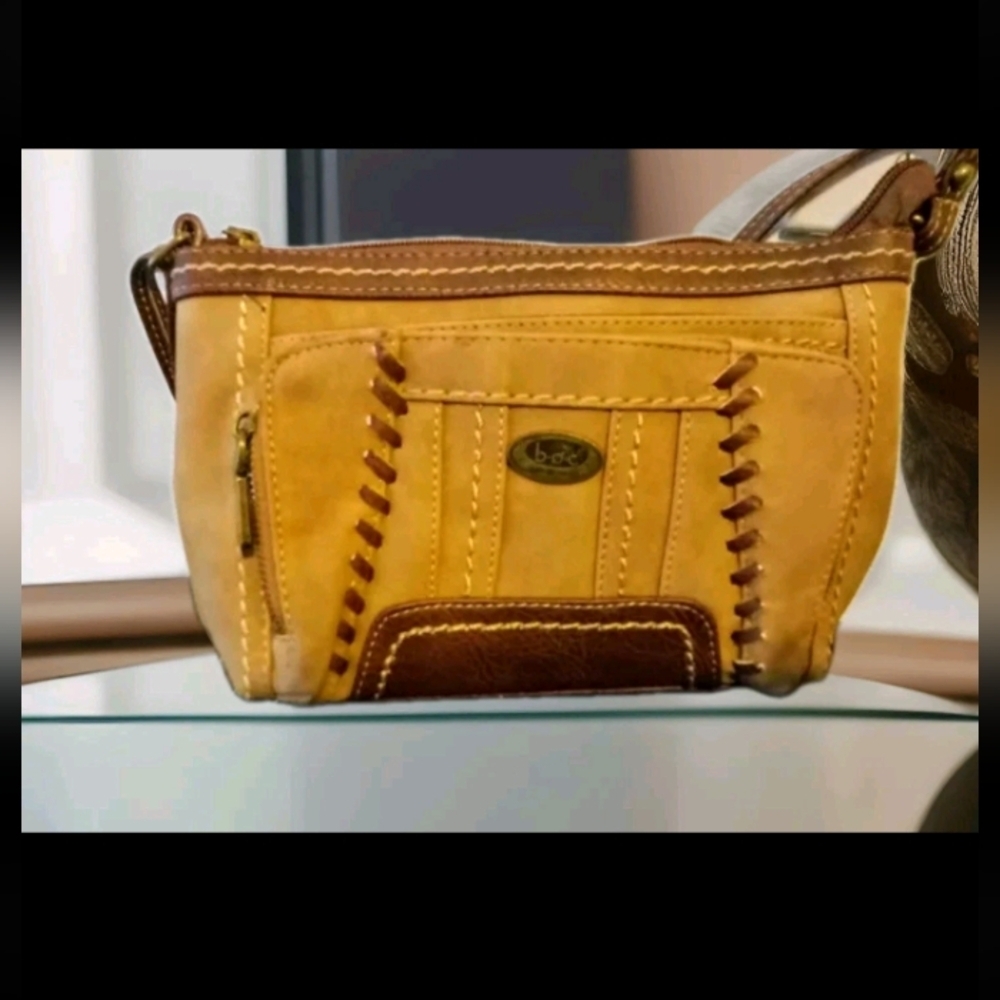 B.O.C Brown & Tan Suede Leather With Stitching Crossbody Shoulder Bag GUC